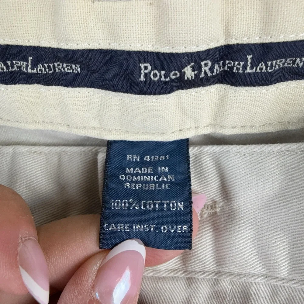 Polo Ralph Lauren Pants Mens 36x31 Beige Pleated Chino Cotton Cuffed Regular Fit